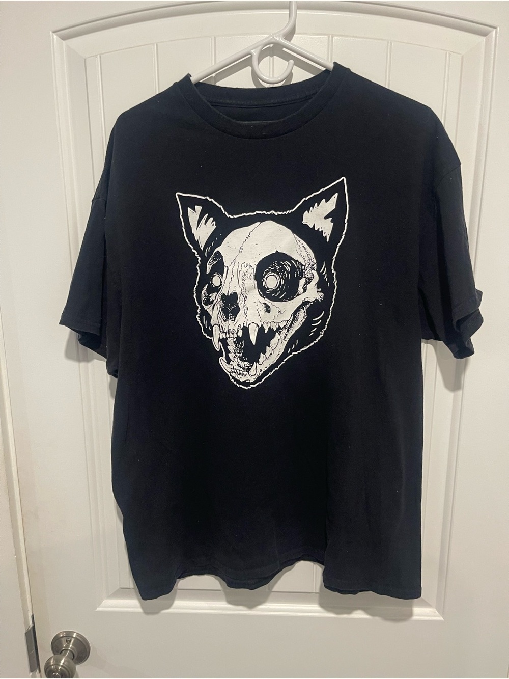 Pleasant Getaway Cat Skull Graphic Tee Black Goth Shirt XL